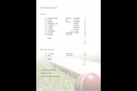 Cricket score card 1914